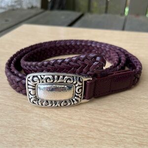Brighton Baretta Braid Leather Belt With Silver Plated Filigree Buckle Sz L